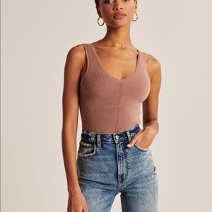 Brown ribbed V neck sweater tank NWT